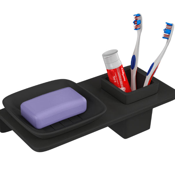 BASSINO Stylist Soap Dish Holder With Tumbler Holder-Glossy Black