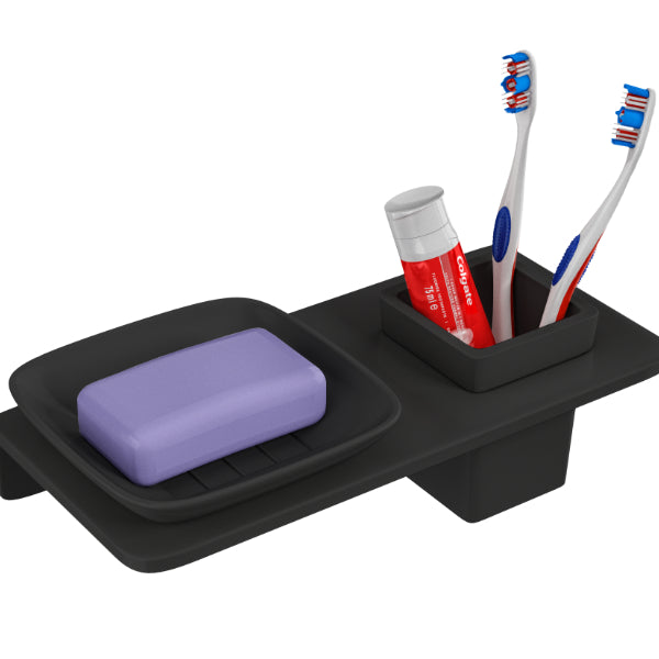 BASSINO Stylist Soap Dish Holder With Tumbler Holder-Glossy Black