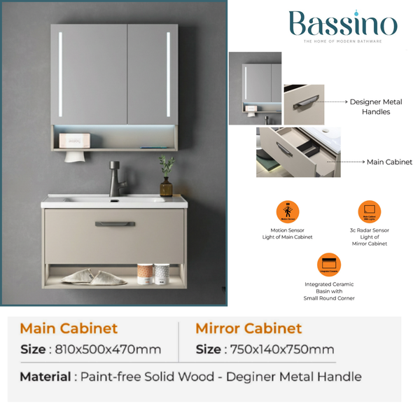 Premium Bathroom Vanity with Motion Sensor & Integrated Ceramic Basin