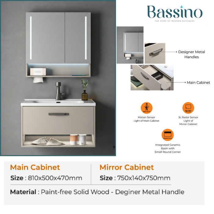 Premium Bathroom Vanity with Motion Sensor & Integrated Ceramic Basin