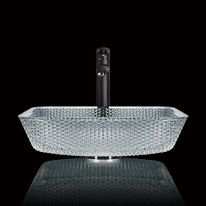 BASSINO Crystal Glass Wash Basin/Glossy Finish/Bathroom Sink/Table Top Wash Basin/Wash Basin For Bathroom(400x 400x 105 mm)