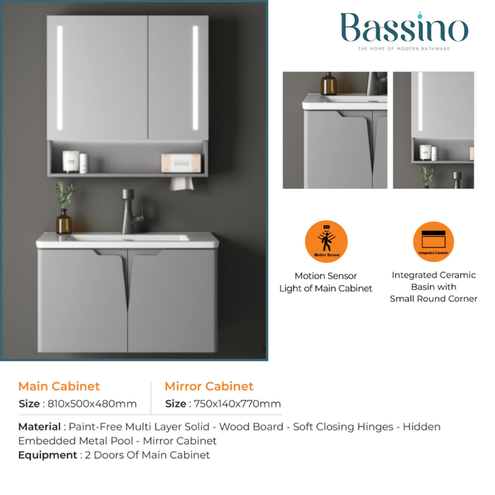 Premium Grey Bathroom Vanity Set with Motion Sensor Mirror Cabinet