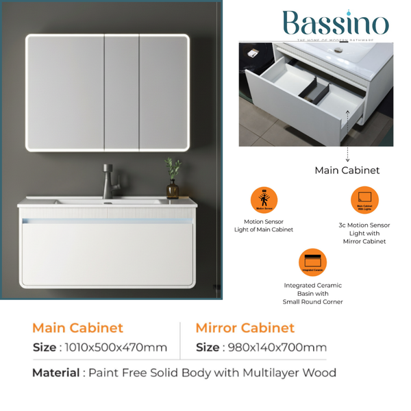 Premium Bathroom Vanity Set Motion sensor light cabinet with 4-side LED lights mirror cabinet