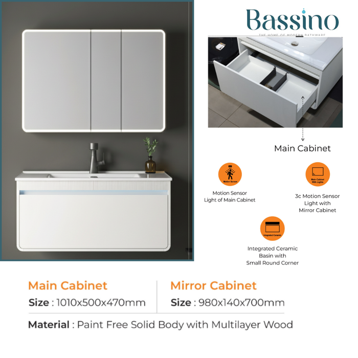 Premium Bathroom Vanity Set Motion sensor light cabinet with 4-side LED lights mirror cabinet