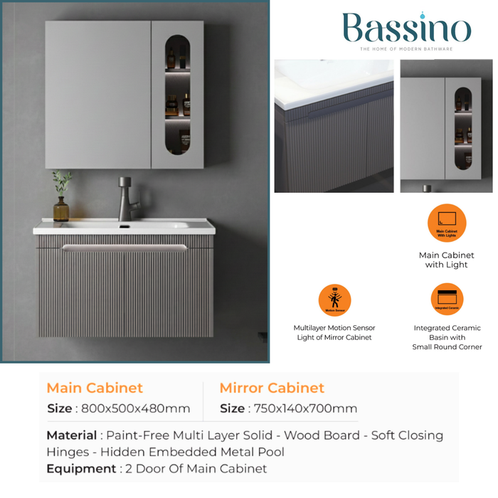 Modern Wall-Mounted Bathroom Vanity with Mirror Cabinet & Integrated Ceramic Basin