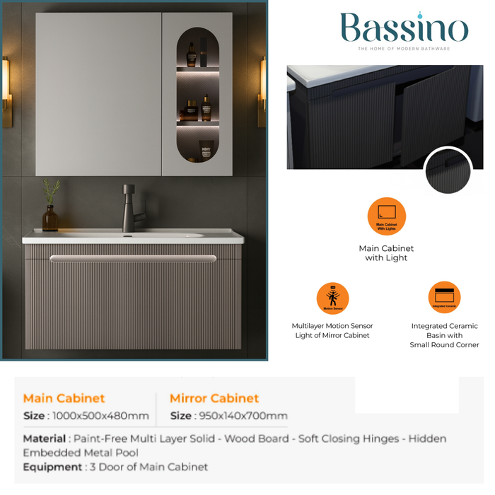 Premium Wall-Mounted Bathroom Vanity Set with Motion Sensor & Open Storage | 1000 mm