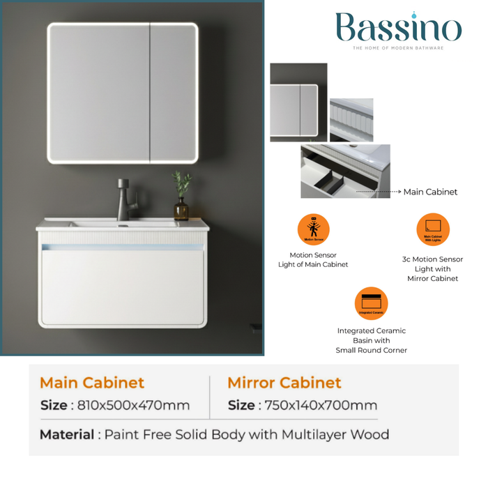 Premium Bathroom Vanity Cabinet Set with Motion Sensor Light Mirror Cabinet