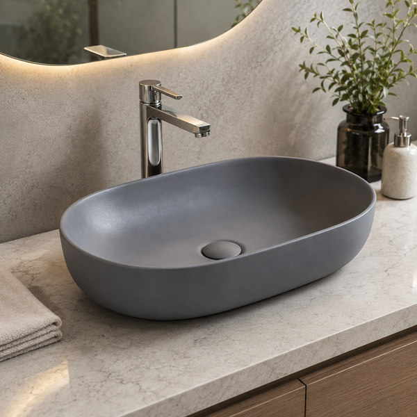Designer Oval Countertop Wash Basin | (24" × 17" × 6" IN) Matte Finish Bathroom Sink Blue