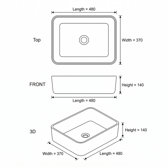 Designer Table Top Basin (19x15x6 In),BTT-11262