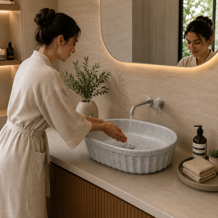Premium Designer Table top/Counter top Wash Basin/Vessel sink (22x14x6 In) Marble8