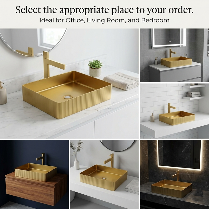 Modern Stainless Steel Countertop Wash Basin (500x352x110 mm) Gold