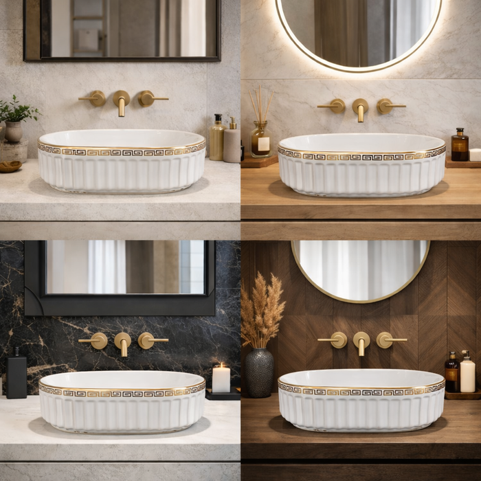 BASSINO Olympian Greco-Roman Fluted Vessel Sink (22 x 14 x 6 Inches)