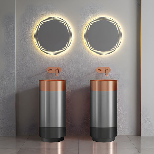Metal Pedestal Wash Basin,size-16x16x33 Inch Rose Gold + Grey + Black