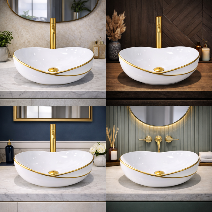 BASSINO Callalily Designer Gilded Vessel Sink (20 x 15 x 7 Inches)