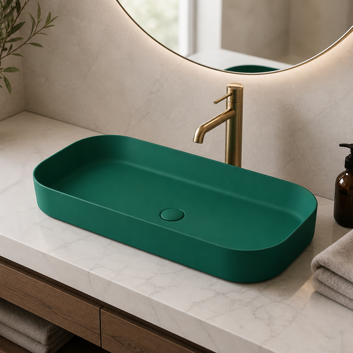 Bassino Modern Melamine Wash Basin | Stylish Countertop Wash Basin for Bathroom–800x350x125 mm Green
