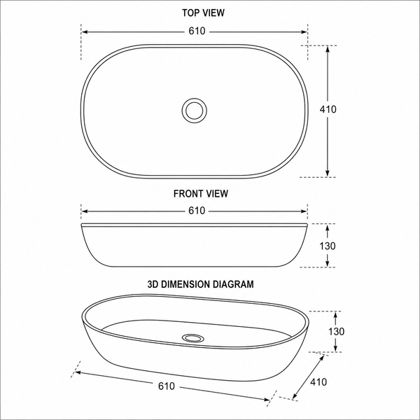 Bassino 24" Black Marble Finish Oval Ceramic Countertop Wash Basin – Luxury Vessel Sink (24" x 16" x 5")