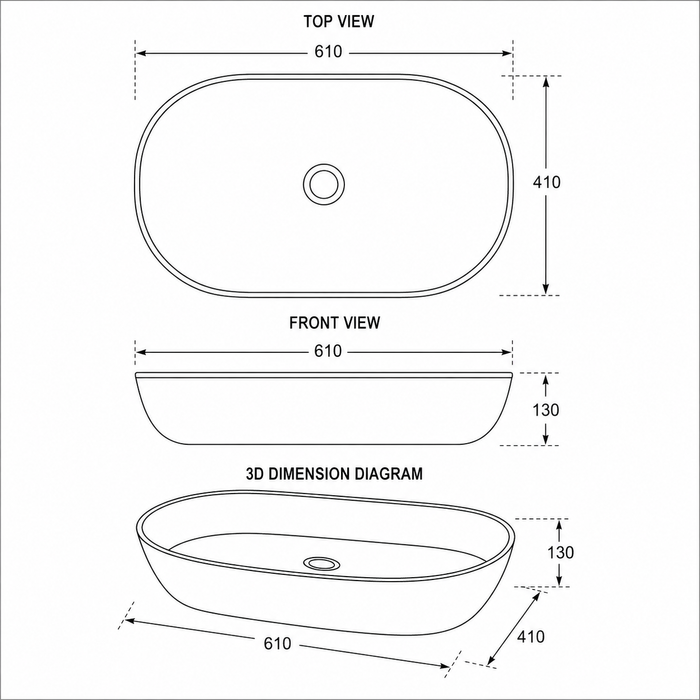Bassino 24" Black Marble Finish Oval Ceramic Countertop Wash Basin – Luxury Vessel Sink (24" x 16" x 5")