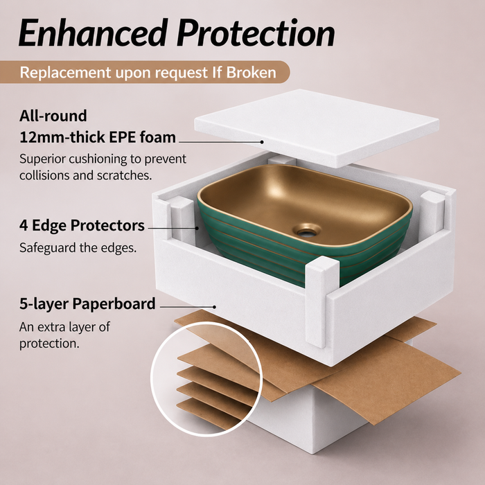 Bassino Textured Rectangular Countertop Wash Basin – Premium Matte Luxury Vessel Sink (18.1" x 13" x 5.3")