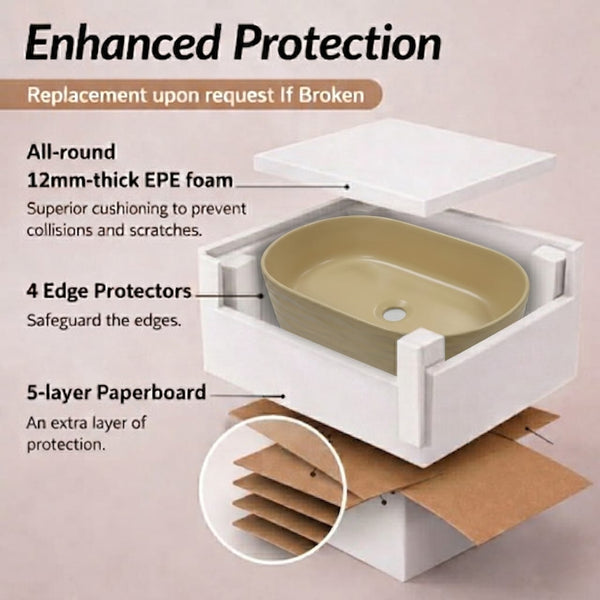 Bassino 20" Beige Wave-Textured Oval Ceramic Countertop Wash Basin – Designer Vessel Sink (20" x 12" x 6")