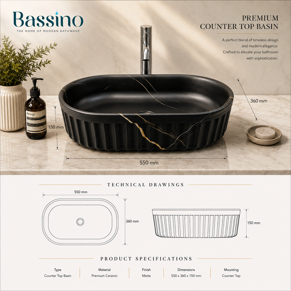 Premium Designer Table top/Counter top Wash Basin/Vessel sink (22x14x6 In) Marble10