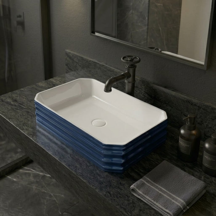 BASSINO Luxury Gradient Blue Tabletop Ceramic Wash Basin (18 x 13 x 5 Inches)