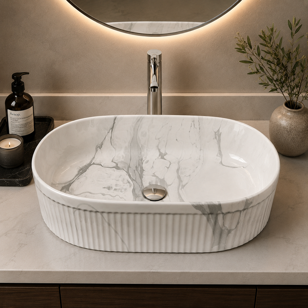 Bassino Glossy Marble Table Top Wash Basin 20 × 12.5 × 5 Inches | Luxury Imported Basin BTT-11820