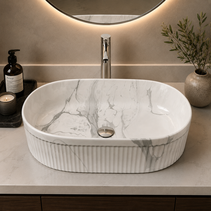 Bassino Glossy Marble Table Top Wash Basin 20 × 12.5 × 5 Inches | Luxury Imported Basin BTT-11820