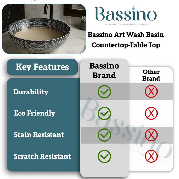 Designer Round Ceramic Countertop Basin - Classic Beige (16 x 16 x5 In- AB677)