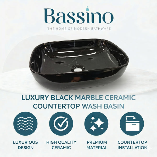 Designer Table Top Basin (18x13x6 In) Black