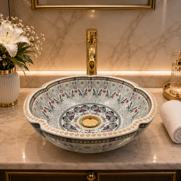 Bassino Designer Table Top Wash Basin– 16.5 × 16.5 × 6 Inches | Imported Luxury Basin