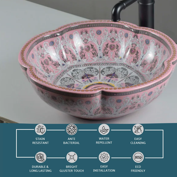 Designer Floral-Shape Ceramic Countertop (16 x 16 x6 In- AB680)