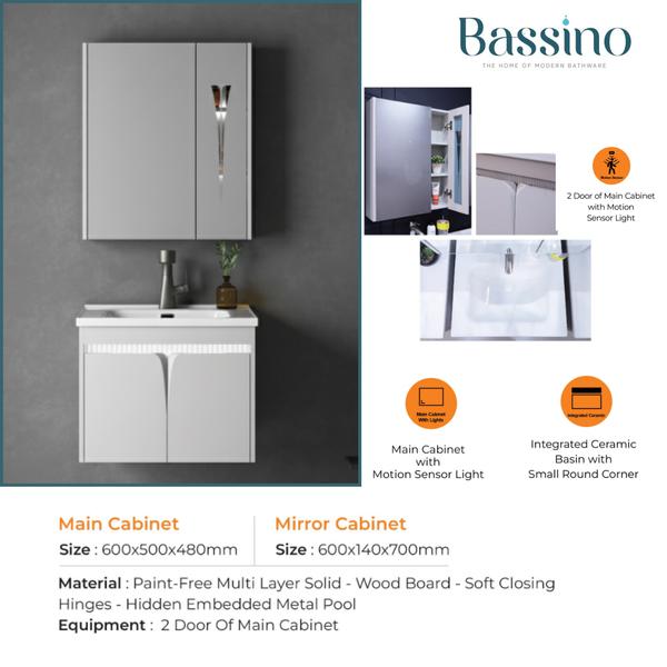 Modern Wall-Mounted Bathroom Vanity Set with Motion Sensor & Ceramic Basin | 600 mm
