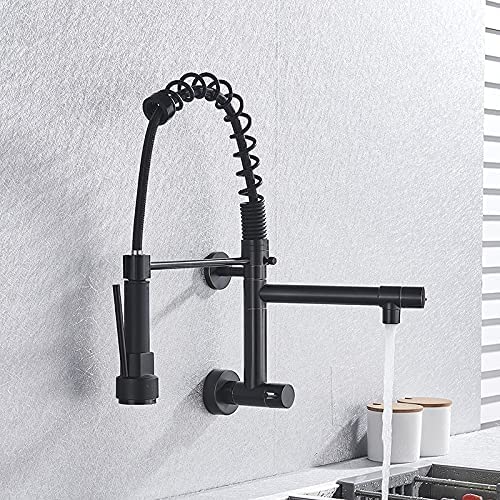 BASSINO Brass Wall-Mount Sink Tap for Kitchen Pullout Sink Tap Faucet Single Lever Kitchen Faucet-Kitchen Water Tap (Chrom MATT) (BTT-2103)