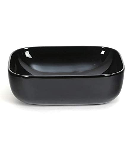 BASSINO Art Premium Ceramic Countertop or Tabletop Glossy Designer Rectangle Shape Handwash Sink Wash Basin (Black, 18 x 13 x 5.5 Inch)