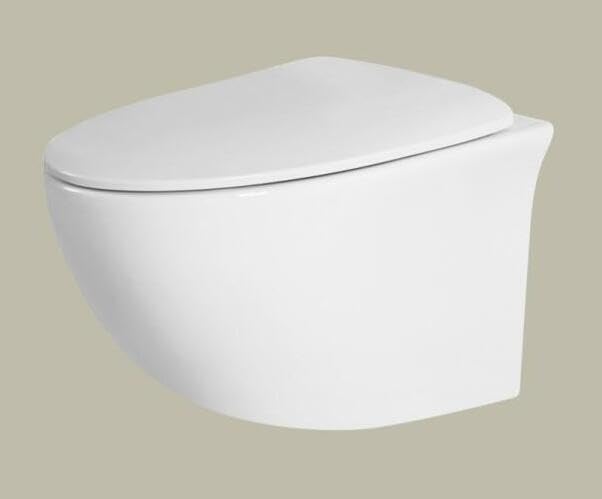 Bassino Ceramic Wall Mount/Wall Hung Western Toilet/Commode/Water Closet /European Commode P Trap Outlet Is From WALL With Soft Close Seat Cover For Bathrooms (Size : 520*370*360mm)