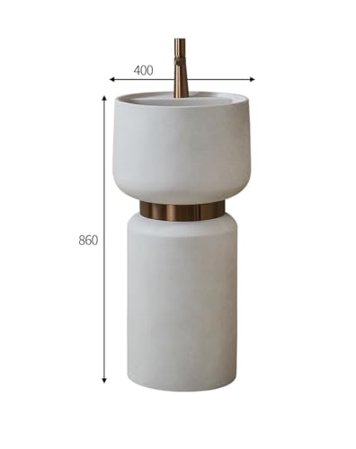 Artificial Stone Pedestal Basin – Designer Floor Mounted Wash Basin with Tap Hole | 16x16x34 Inch White