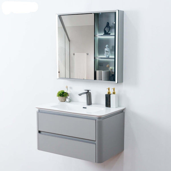 Plywood bathroom vanities and cabinets with led mirror cabinet with ceramic basin 600*470*450