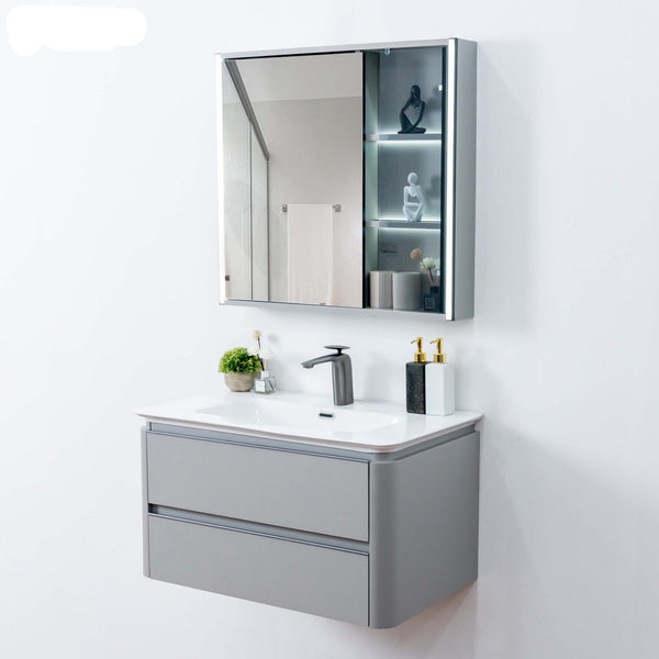 Plywood bathroom vanities and cabinets with led mirror cabinet with ceramic basin 800*470*450