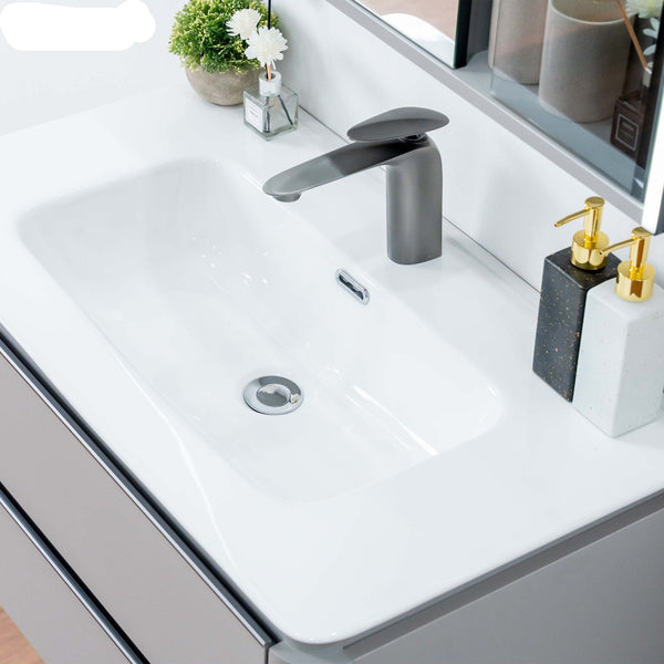 Plywood bathroom vanities and cabinets with led mirror cabinet with ceramic basin 600*470*450