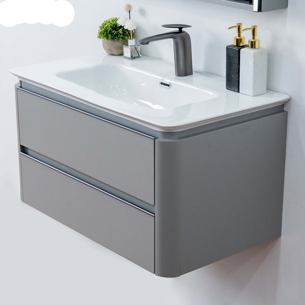 Plywood bathroom vanities and cabinets with led mirror cabinet with ceramic basin 600*470*450