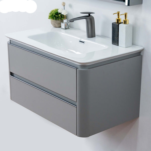 Plywood bathroom vanities and cabinets with led mirror cabinet with ceramic basin 800*470*450
