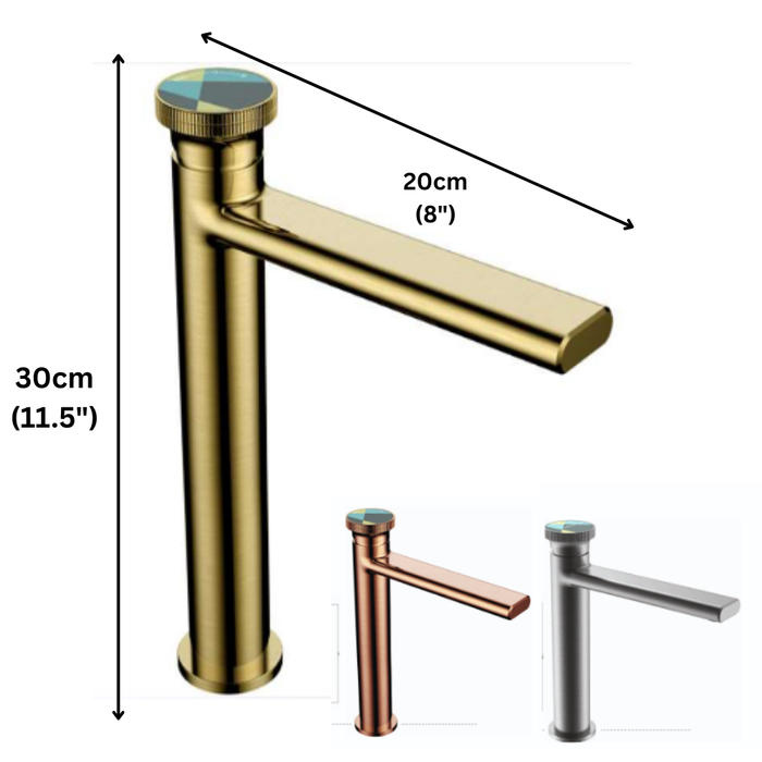 Premium Brass Tall Basin Mixer Tap, Brushed Gold Finish, Tall Size (NCGF 507) – 5 Years Warranty