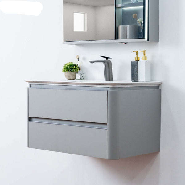 Plywood bathroom vanities and cabinets with led mirror cabinet with ceramic basin 800*470*450