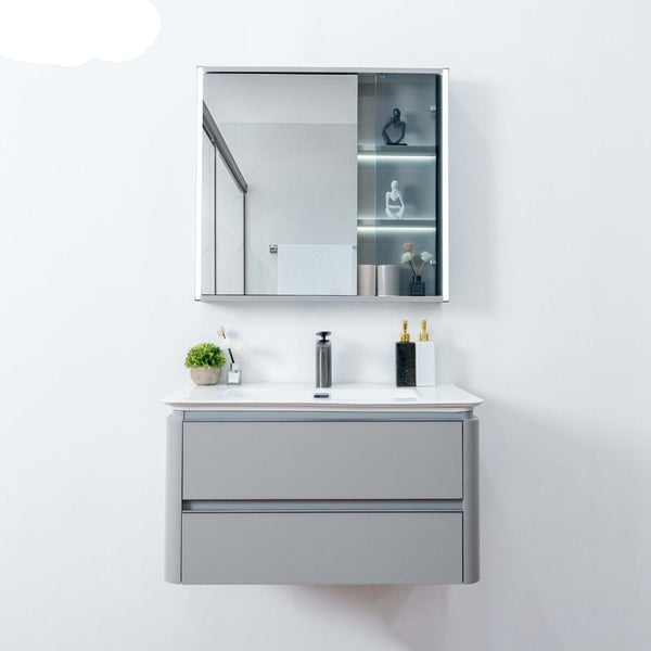 Plywood bathroom vanities and cabinets with led mirror cabinet with ceramic basin 800*470*450