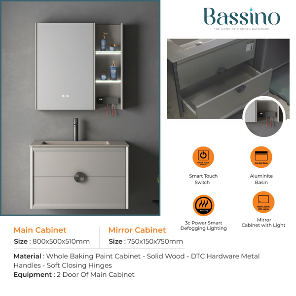 Gold Premium Bathroom Vanity | UV Toothbrush Sanitizer & Dryer | Smart Touch LED Mirror + Anti-Fog + Aluminite Basin