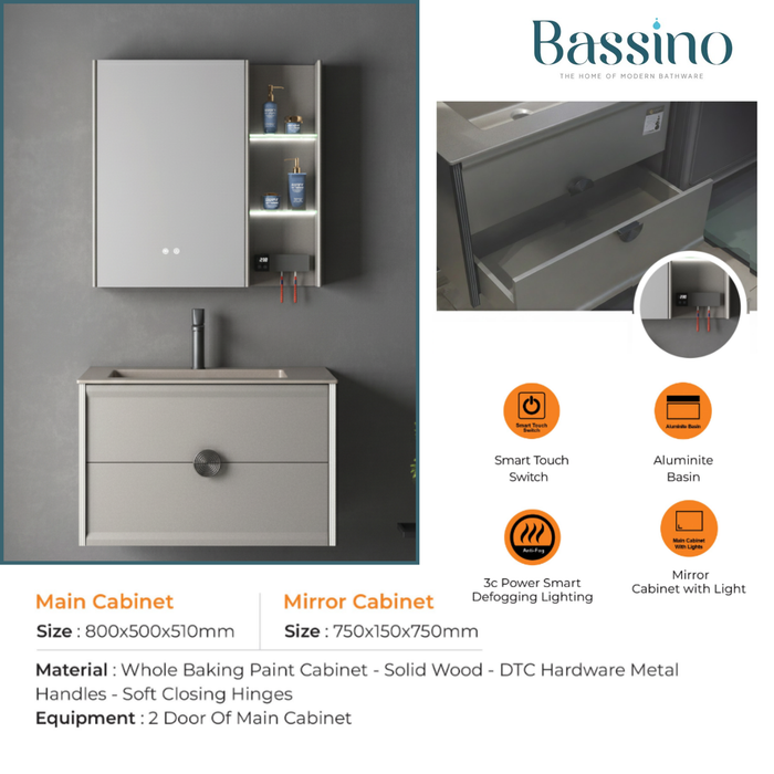 Gold Premium Bathroom Vanity | UV Toothbrush Sanitizer & Dryer | Smart Touch LED Mirror + Anti-Fog + Aluminite Basin