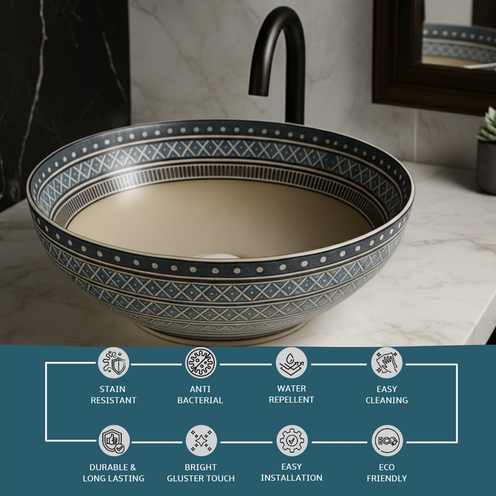 Designer Round Ceramic Countertop Basin - Classic Beige (16 x 16 x5 In- AB677)