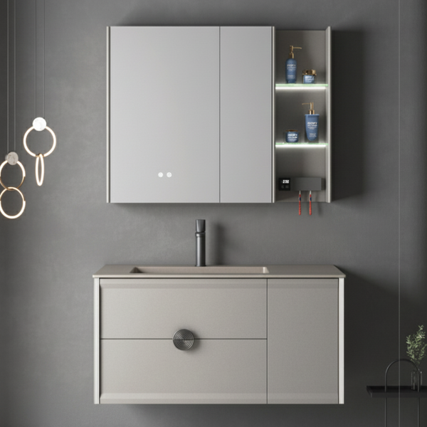 Luxury Bathroom Vanity | UV Toothbrush Sanitizer & Dryer | Smart Touch Anti-Fog Mirror | Aluminite Basin | Wall-Mounted Premium Cabinet Set
