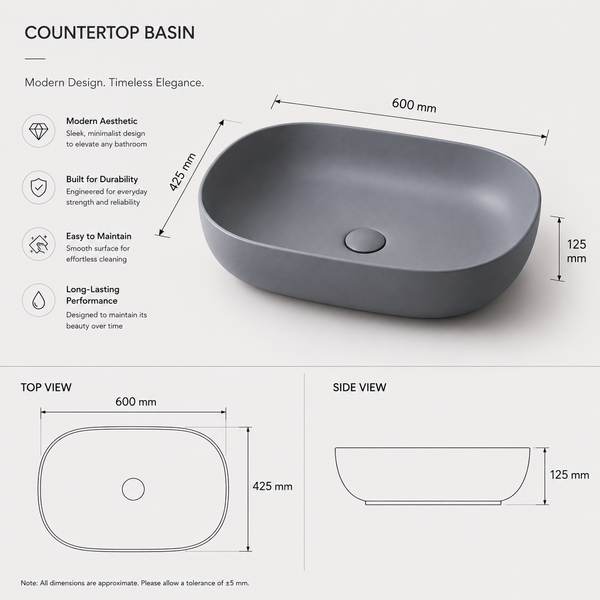 Designer Oval Countertop Wash Basin | (24" × 17" × 6" IN) Matte Finish Bathroom Sink Blue