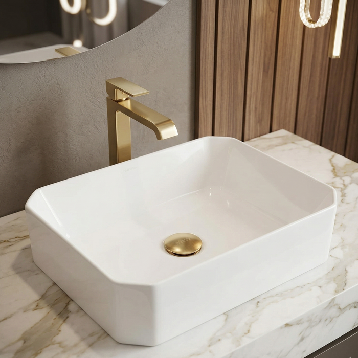 Bassino  Rectangular Ceramic Countertop Wash Basin | Modern White Vanity Sink 20 x 14 x 5 Inch